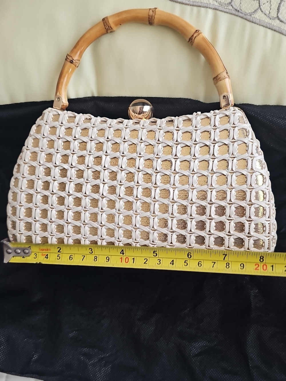 Tommy Bahama White Woven Crossbody with Gold Accents and Bamboo Handle